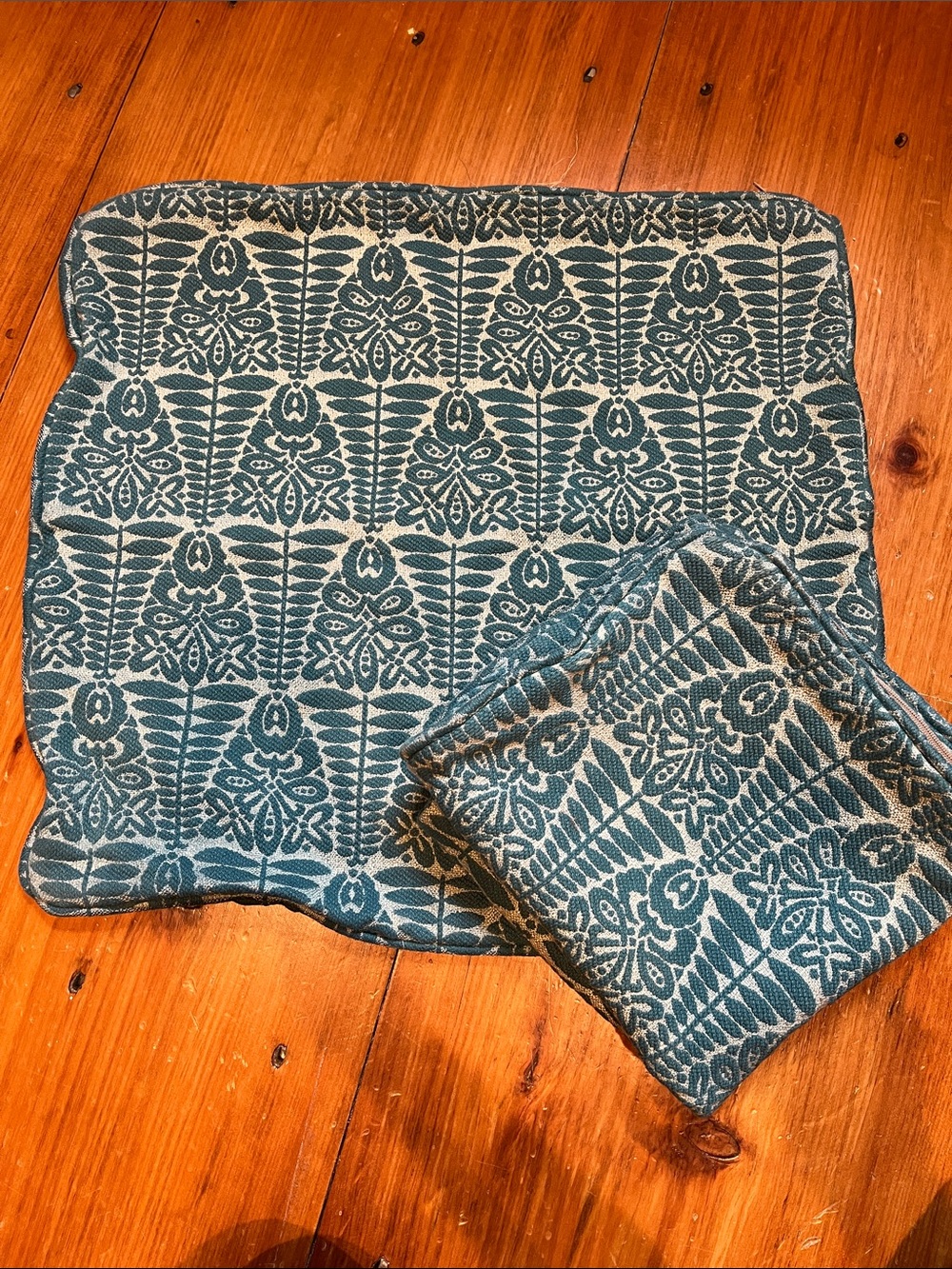 Set/2 Blue Schoolhouse Print Brocade Pillow Sham Covers Zipper 22" Square